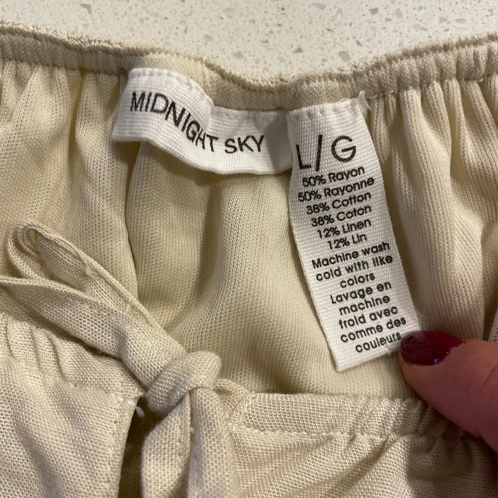 Midnight Sky Cream Linen Blend Ruched Tiered Cami Top With Ties NWT! - Picture 9 of 9